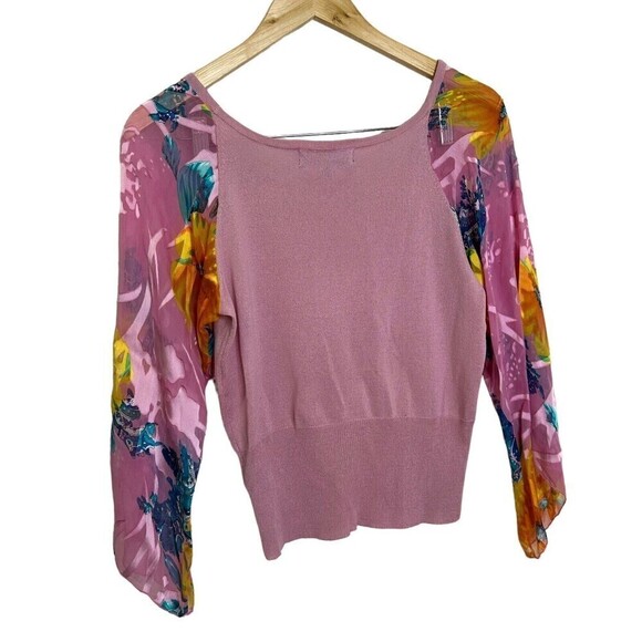 Vincent Miller‎ Cashmere Women's Medium Long Sleeves Blouse Floral Print Pink - Picture 7 of 9